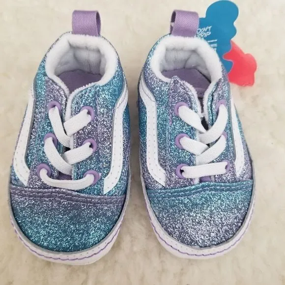 VANS Old Skool Ombre Glitter Baby Girl Crib Shoes Blue &amp; Purple Size 2 NEW