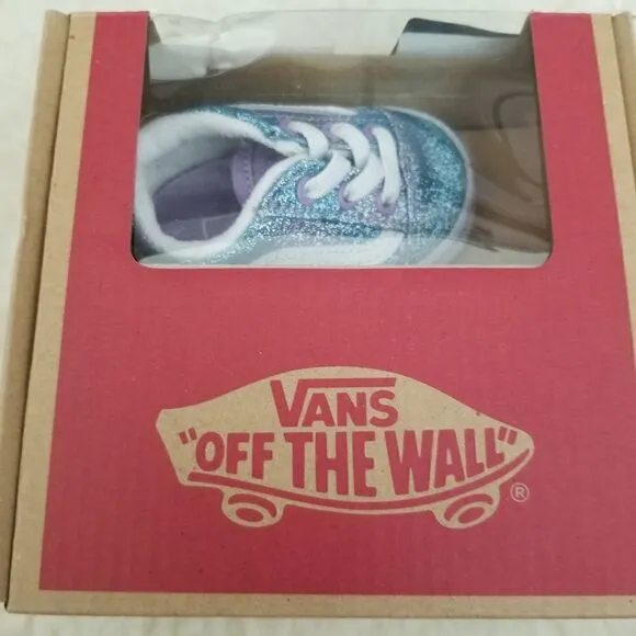 VANS Old Skool Ombre Glitter Baby Girl Crib Shoes Blue &amp; Purple Size 2 NEW
