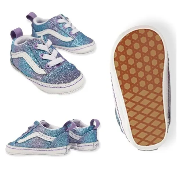 VANS Old Skool Ombre Glitter Baby Girl Crib Shoes Blue &amp; Purple Size 2 NEW