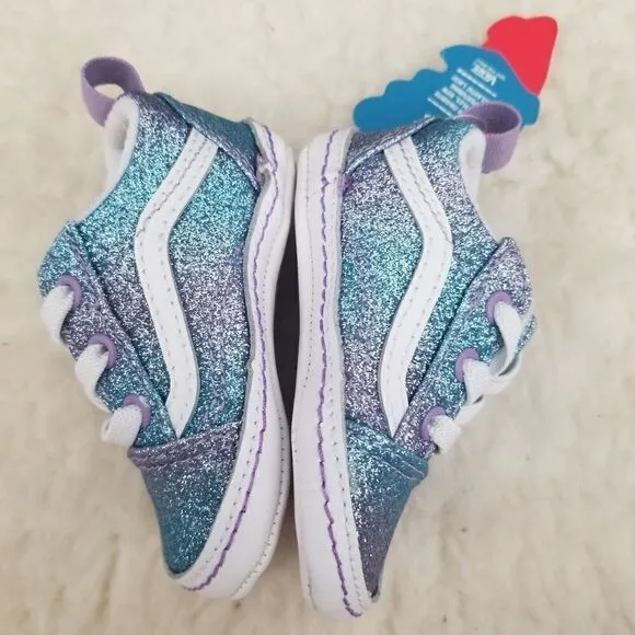 VANS Old Skool Ombre Glitter Baby Girl Crib Shoes Blue &amp; Purple Size 2 NEW