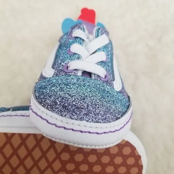 VANS Old Skool Ombre Glitter Baby Girl Crib Shoes Blue &amp; Purple Size 2 NEW