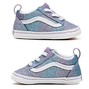 VANS Old Skool Ombre Glitter Baby Girl Crib Shoes Blue &amp; Purple Size 2 NEW