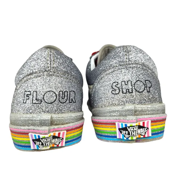 Vans Shoes Womens 7.5 RARE Flour Shop Silver Sparkle Glitter Rainbow Pride LGBTQ