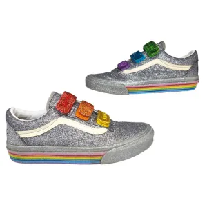 Vans Shoes Womens 7.5 RARE Flour Shop Silver Sparkle Glitter Rainbow Pride LGBTQ