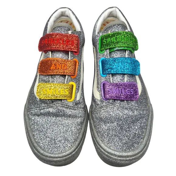 Vans Shoes Womens 7.5 RARE Flour Shop Silver Sparkle Glitter Rainbow Pride LGBTQ