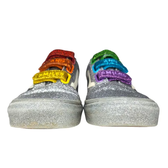 Vans Shoes Womens 7.5 RARE Flour Shop Silver Sparkle Glitter Rainbow Pride LGBTQ