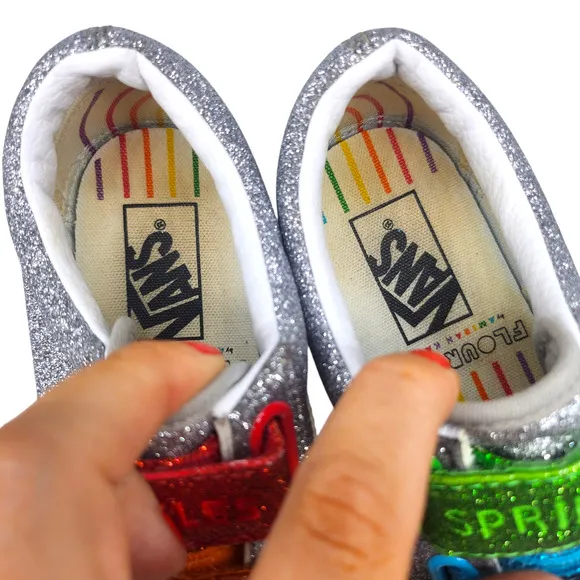 Vans Shoes Womens 7.5 RARE Flour Shop Silver Sparkle Glitter Rainbow Pride LGBTQ