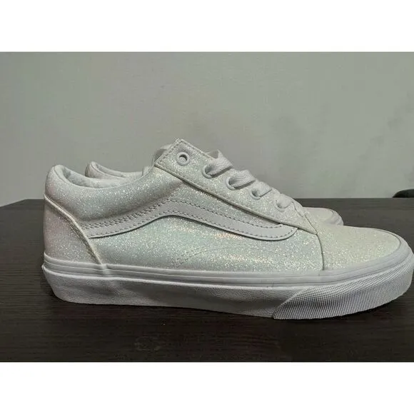 Vans Wall Old Skool White Pink UV Glitter Sneakers Shoes Girls Big Kid 6