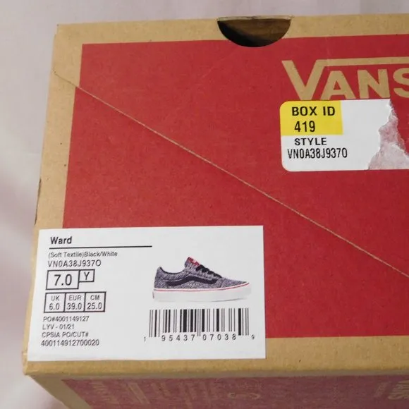VANS WARD TEXTILE KIDS' SHOES Size Black/White Size 7