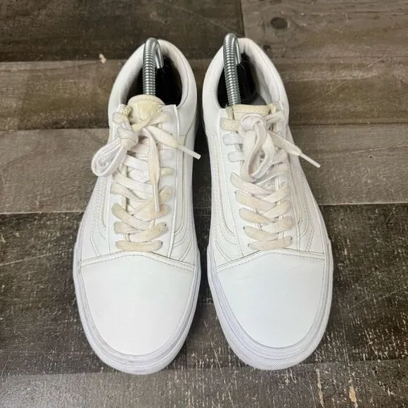Vans Womens Size 9.5 Mens 8 Old Skool Leather Sneakers Shoes White Tie 507452