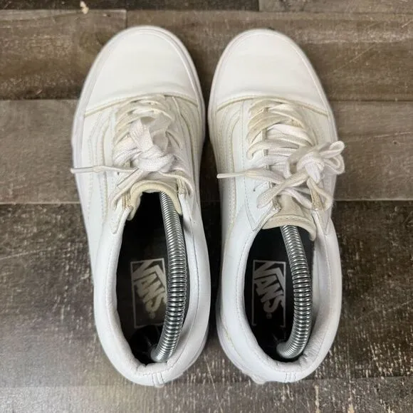 Vans Womens Size 9.5 Mens 8 Old Skool Leather Sneakers Shoes White Tie 507452