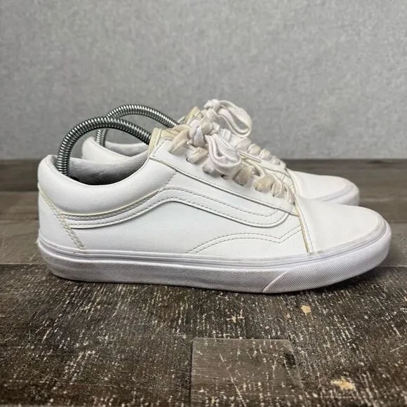 Vans Womens Size 9.5 Mens 8 Old Skool Leather Sneakers Shoes White Tie 507452