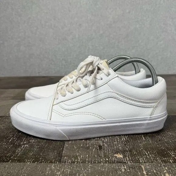 Vans Womens Size 9.5 Mens 8 Old Skool Leather Sneakers Shoes White Tie 507452