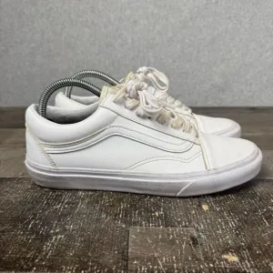 Vans Womens Size 9.5 Mens 8 Old Skool Leather Sneakers Shoes White Tie 507452
