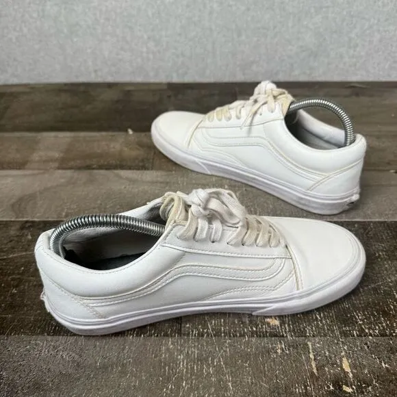 Vans Womens Size 9.5 Mens 8 Old Skool Leather Sneakers Shoes White Tie 507452