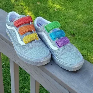 Vans Flour Shop Silver Sparkle Rainbow shoes size 7