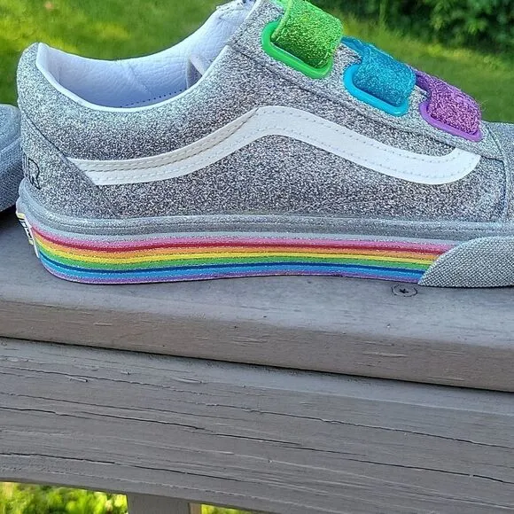 Vans Flour Shop Silver Sparkle Rainbow shoes size 7