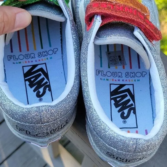 Vans Flour Shop Silver Sparkle Rainbow shoes size 7