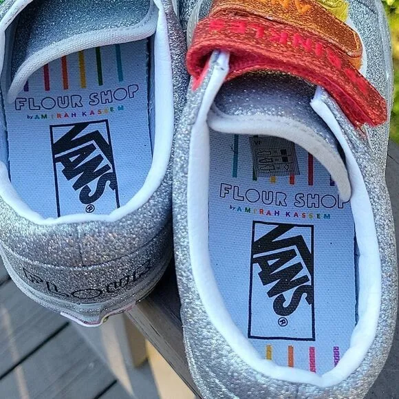 Vans Flour Shop Silver Sparkle Rainbow shoes size 7