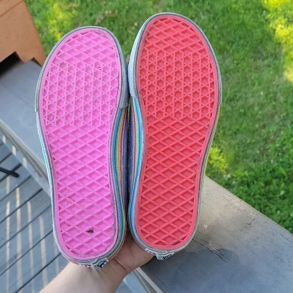 Vans Flour Shop Silver Sparkle Rainbow shoes size 7