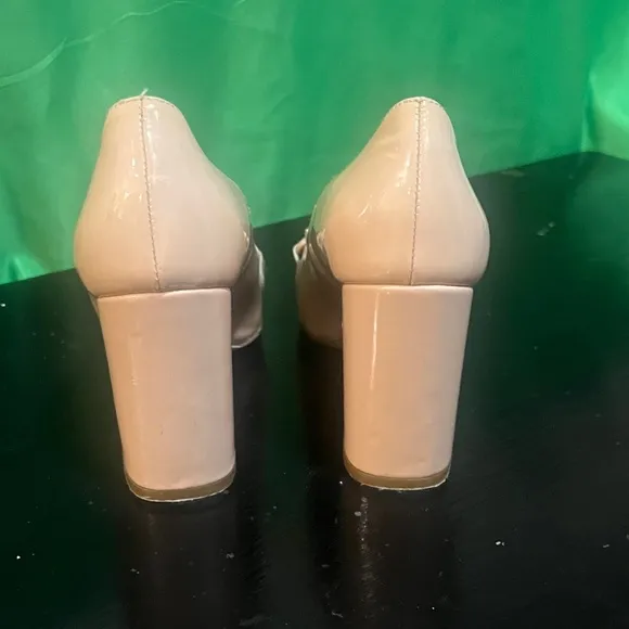 Vera Pelle Bianca DI Chunky Heel Pumps Sz (38) 8