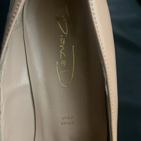 Vera Pelle Bianca DI Chunky Heel Pumps Sz (38) 8