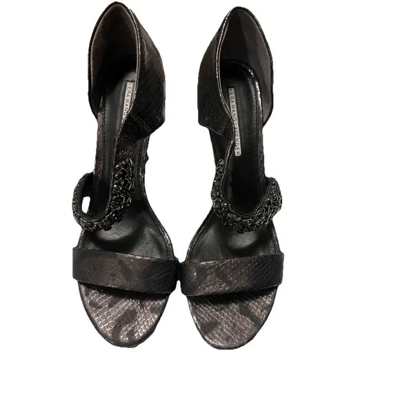 Vera Wang Lavender label Grey Metallic Beaded Leather Sandals Made In Italy 8.0‎