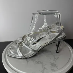 Vera Wang Silver Strappy High Heel Sandals Size 7 Made in Italy Bridal Wedding