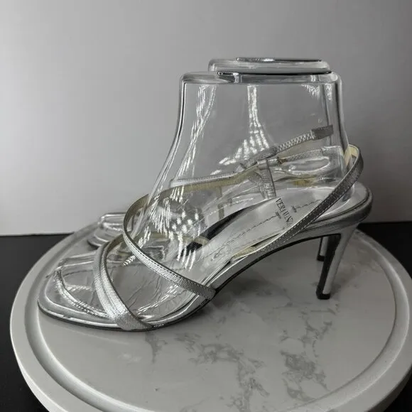 Vera Wang Silver Strappy High Heel Sandals Size 7 Made in Italy Bridal Wedding