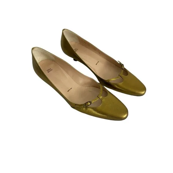 Vera Wang Womens Designer Shoes Gold Sparkle Pumps Heels Made in Italy Size 38