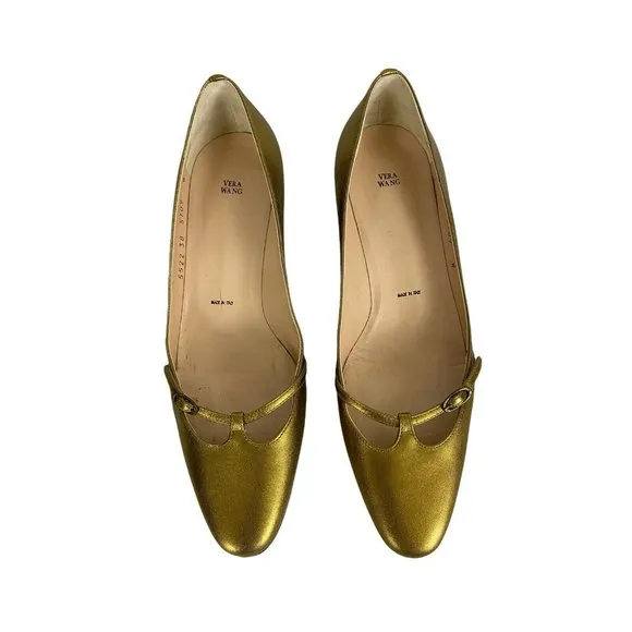 Vera Wang Womens Designer Shoes Gold Sparkle Pumps Heels Made in Italy Size 38