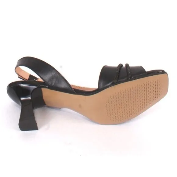 Vernissage 24260 Black Leather Heel Slingback Sandals Shoes