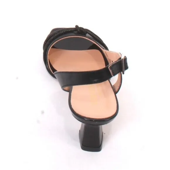 Vernissage 24260 Black Leather Heel Slingback Sandals Shoes