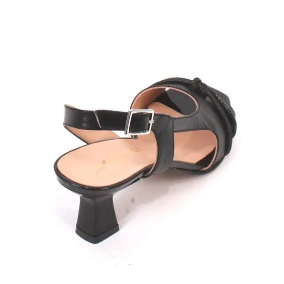 Vernissage 24260 Black Leather Heel Slingback Sandals Shoes