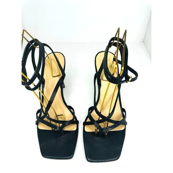 Veronica Beard Abriella Sandal Heel Strappy Ankle Black Leather Sandals Size 10m