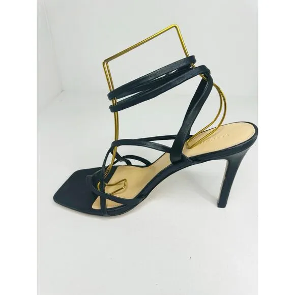 Veronica Beard Abriella Sandal Heel Strappy Ankle Black Leather Sandals Size 10m