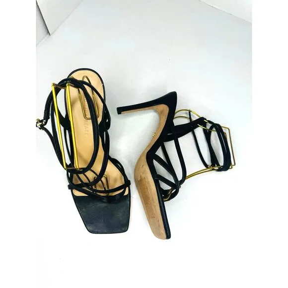 Veronica Beard Abriella Sandal Heel Strappy Ankle Black Leather Sandals Size 10m