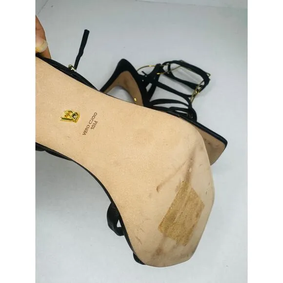 Veronica Beard Abriella Sandal Heel Strappy Ankle Black Leather Sandals Size 10m