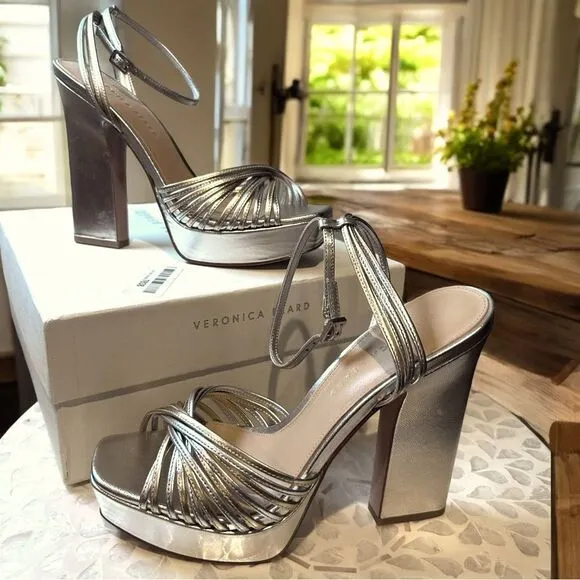 VERONICA BEARD  Fletcher Ankle Strap Platform Sandal - Silver/ Gold Size 8.5