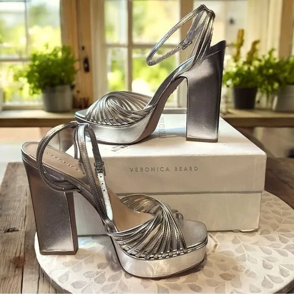 VERONICA BEARD  Fletcher Ankle Strap Platform Sandal - Silver/ Gold Size 8.5