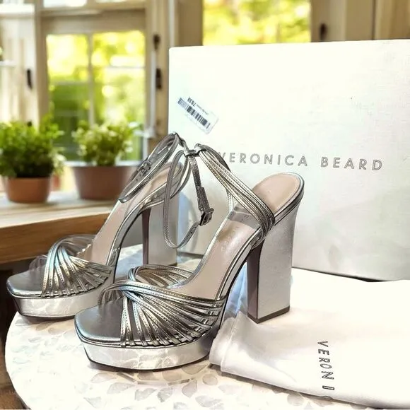 VERONICA BEARD  Fletcher Ankle Strap Platform Sandal - Silver/ Gold Size 8.5