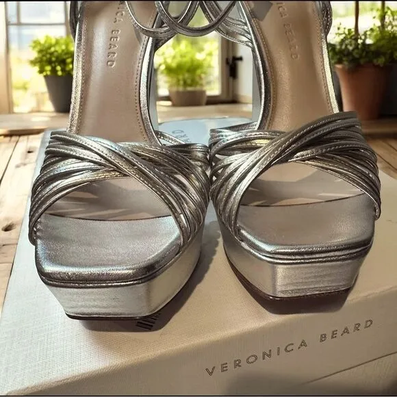 VERONICA BEARD  Fletcher Ankle Strap Platform Sandal - Silver/ Gold Size 8.5