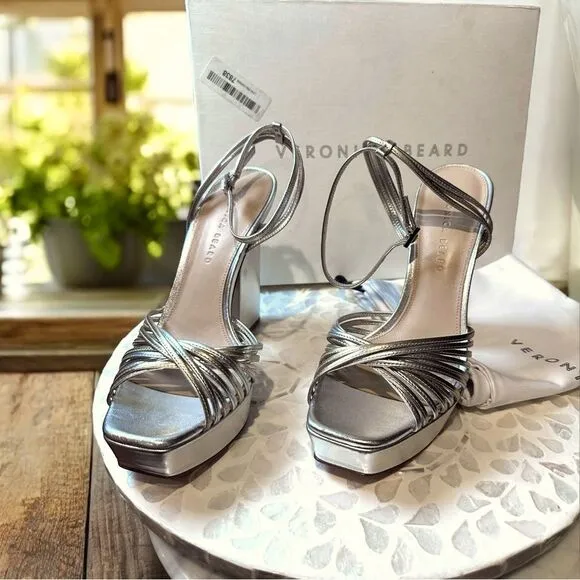 VERONICA BEARD  Fletcher Ankle Strap Platform Sandal - Silver/ Gold Size 8.5