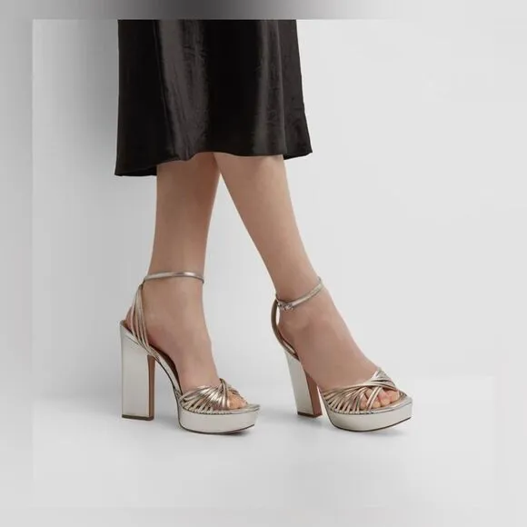 VERONICA BEARD  Fletcher Ankle Strap Platform Sandal - Silver/ Gold Size 8.5