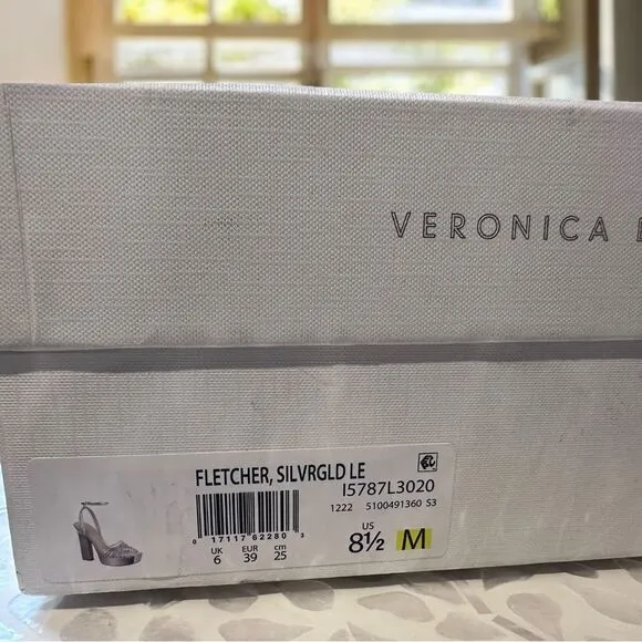 VERONICA BEARD  Fletcher Ankle Strap Platform Sandal - Silver/ Gold Size 8.5