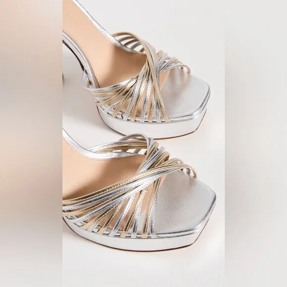 VERONICA BEARD  Fletcher Ankle Strap Platform Sandal - Silver/ Gold Size 8.5