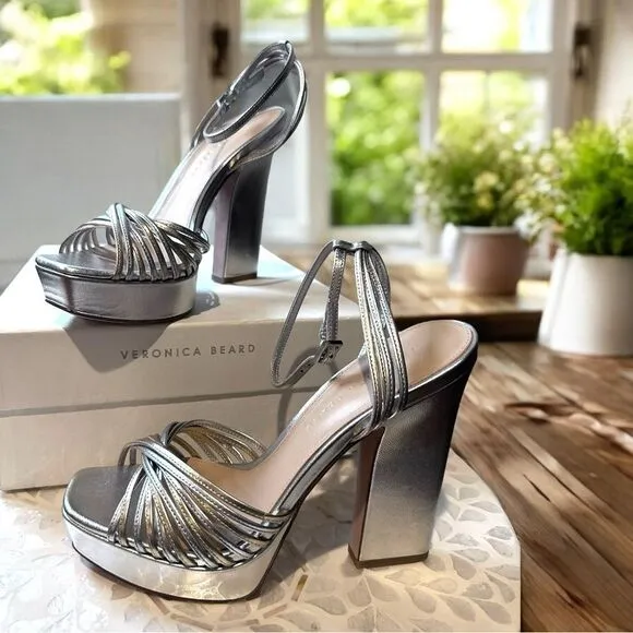 VERONICA BEARD  Fletcher Ankle Strap Platform Sandal - Silver/ Gold Size 8.5