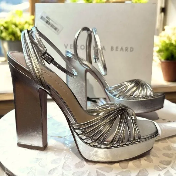 VERONICA BEARD  Fletcher Ankle Strap Platform Sandal - Silver/ Gold Size 8.5