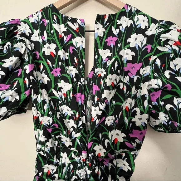 Veronica Beard Janis Dress 0 Pink Floral Ruched Puff Sleeve Wedding Brunch
