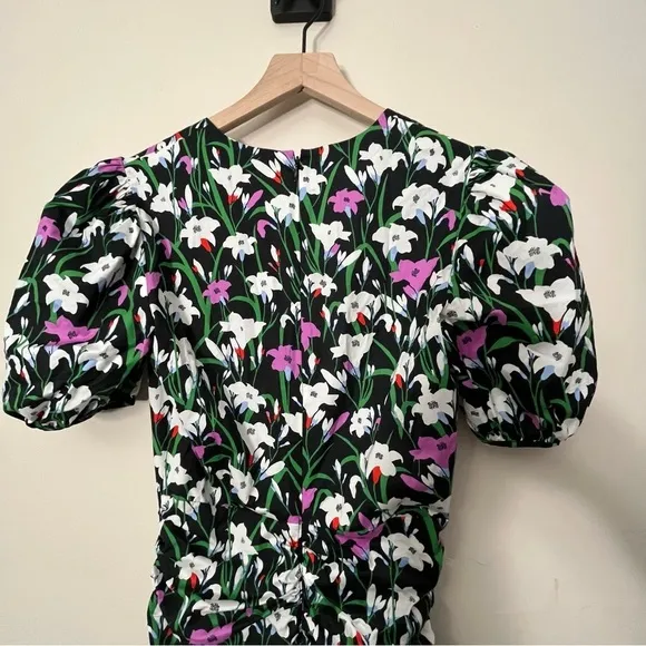 Veronica Beard Janis Dress 0 Pink Floral Ruched Puff Sleeve Wedding Brunch